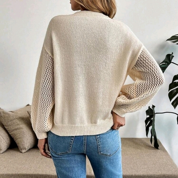 Casual Solid Color Hollow Knitted Sweater For Autumn - Picture 4 of 4